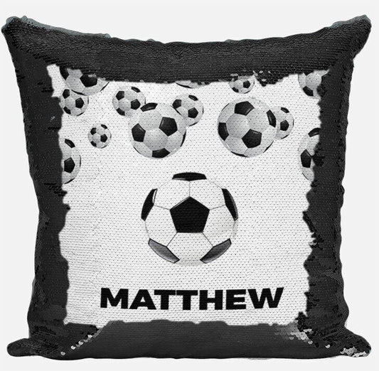 Personalised Football Design Any Name Magic Reveal Black Sequin Cushion Cover 4