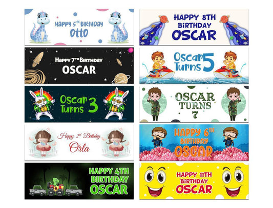 Personalised Birthday Banners Generic Design Children Kids Party Decoration 198