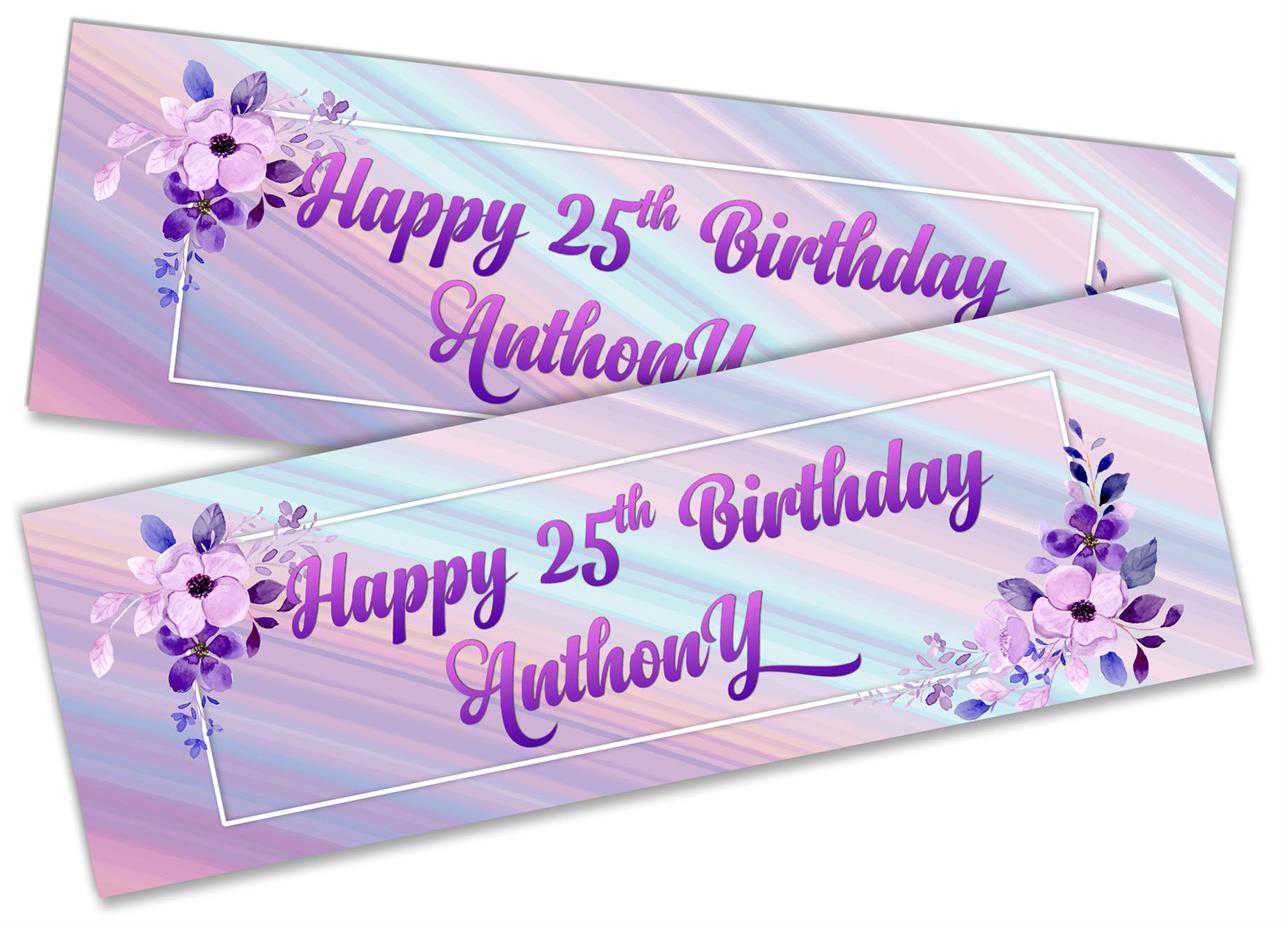 Personalised Birthday Banners Floral Design Kids adult Party Decoration 101