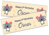 x2 Personalised Birthday Koala Children Kids Party Decoration 339