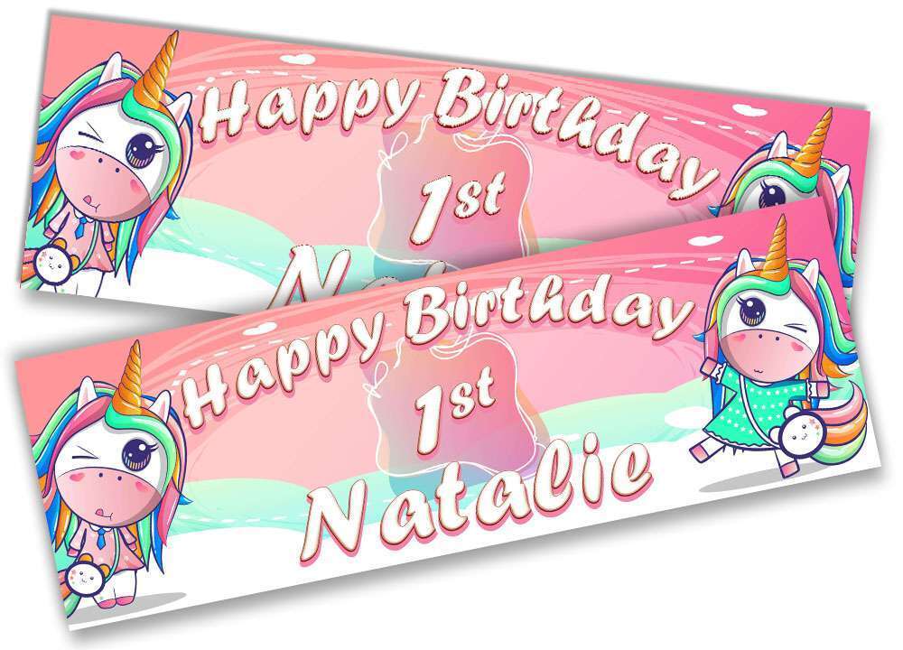 Personalised Birthday Banners Unicorn Design Children Kids Party Decoration 22