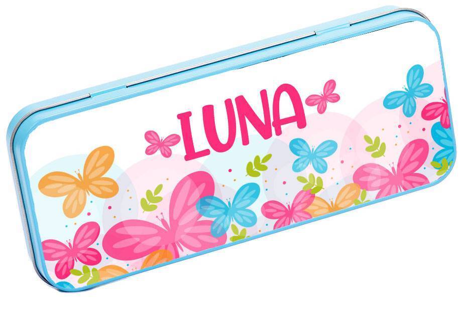 Personalised Any Name Butterfly Pencil Case Tin School Kids Stationary 17