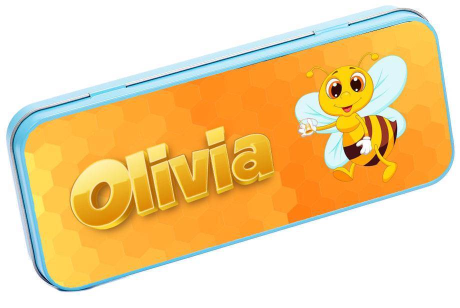 Personalised Any Name Bee Pencil Case Tin Children School Kids Stationary 28