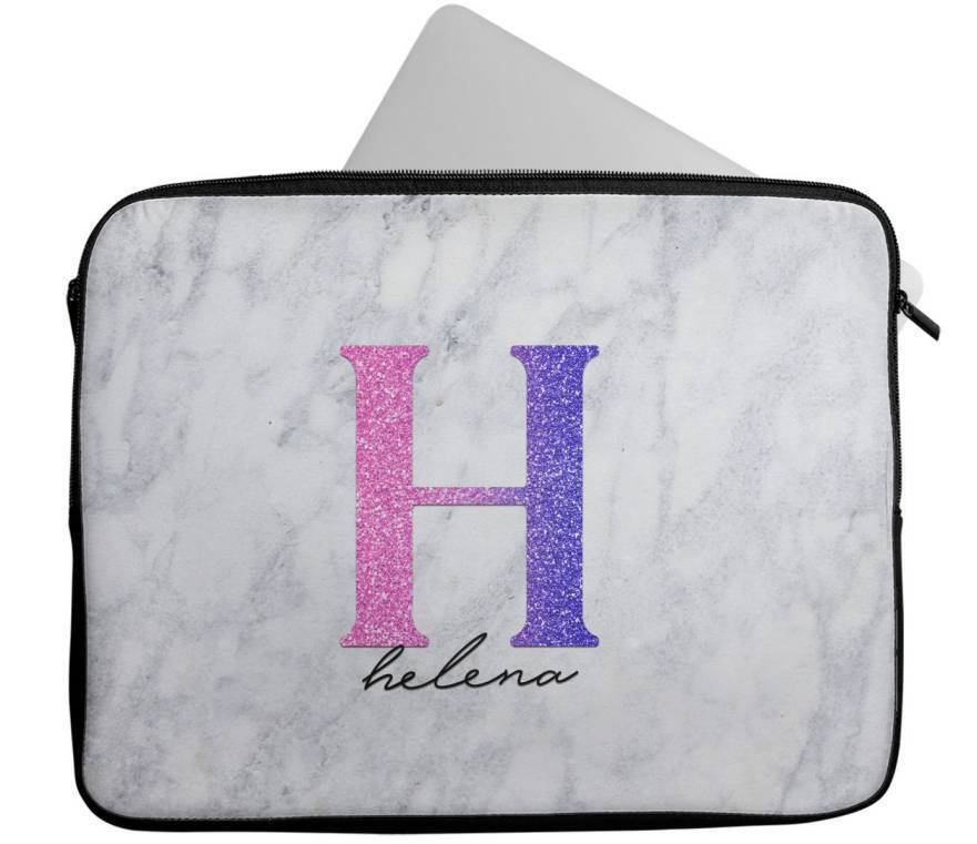 Personalised Any Name Marble Glitter Design Laptop Case Sleeve Tablet Bag 107