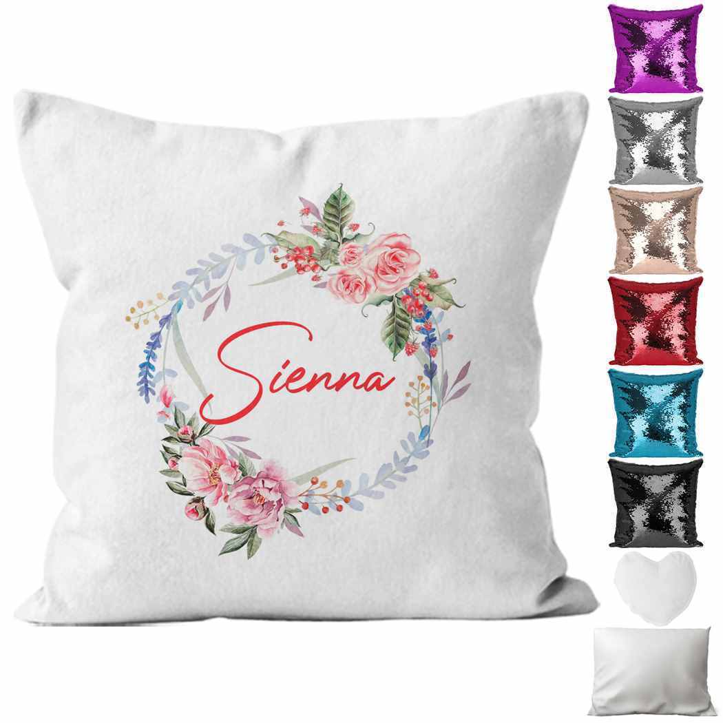 Personalised Cushion Floral Sequin Cushion Pillow Printed Birthday Gift 35