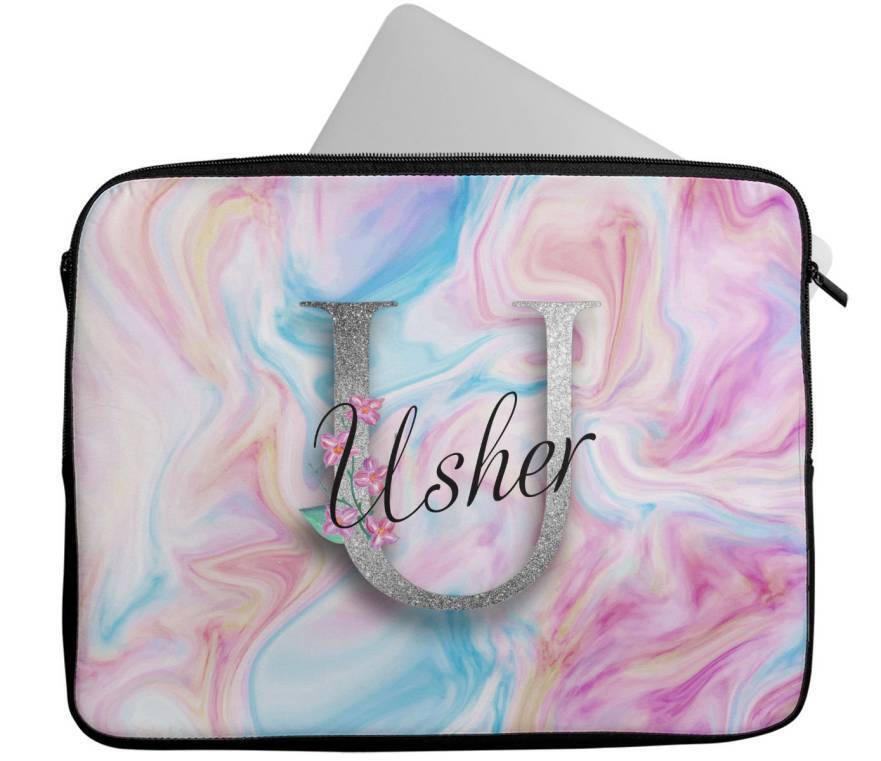 Personalised Any Name Marble Glitter Design Laptop Case Sleeve Tablet Bag 107