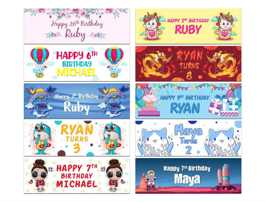 Personalised Birthday Banners Generic Design Children Kids Party Decoration 206