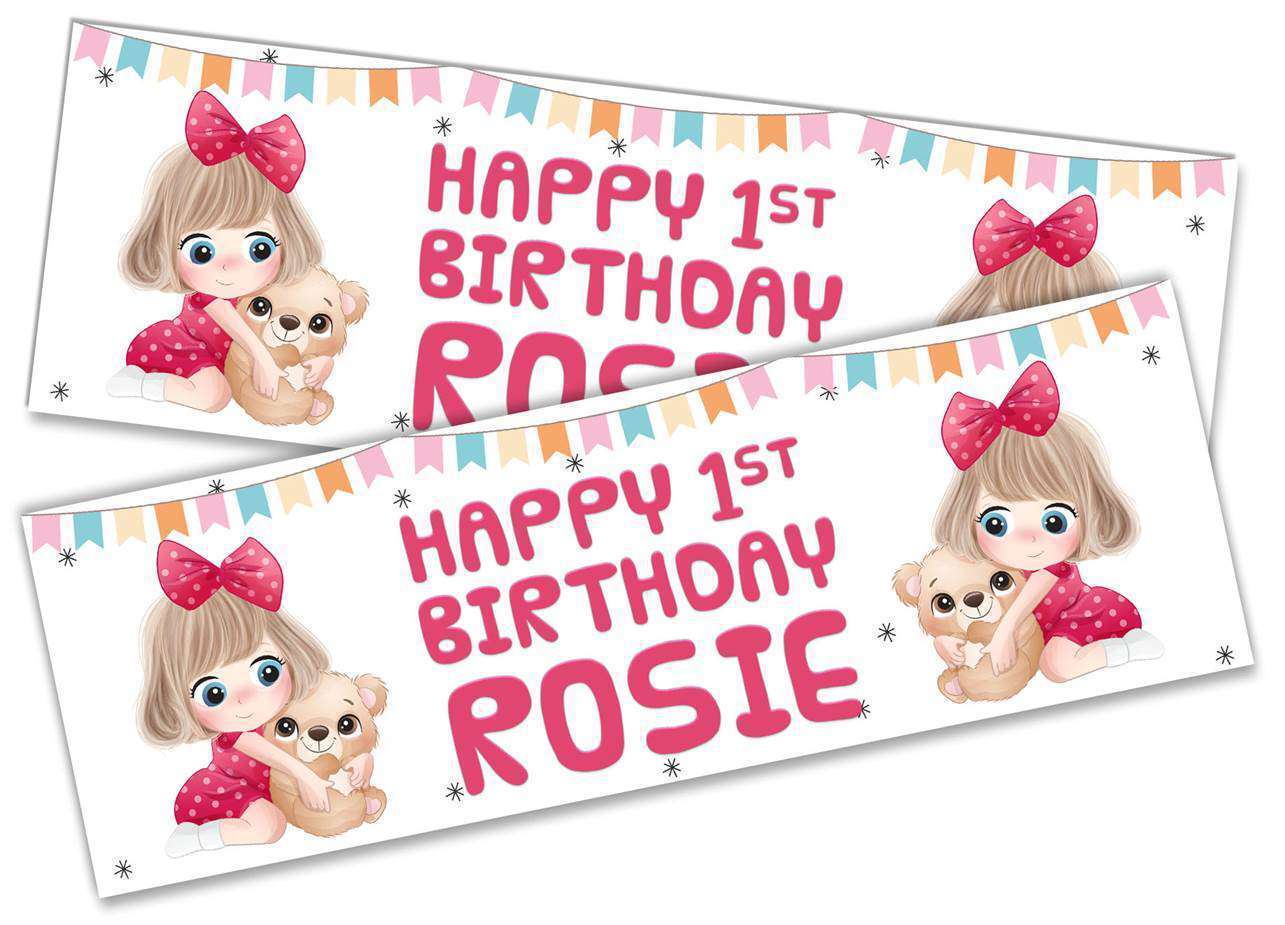 Personalised Birthday Banners Doll Design Children Kids Party Decoration 110