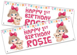 Personalised Birthday Banners Doll Design Children Kids Party Decoration 110