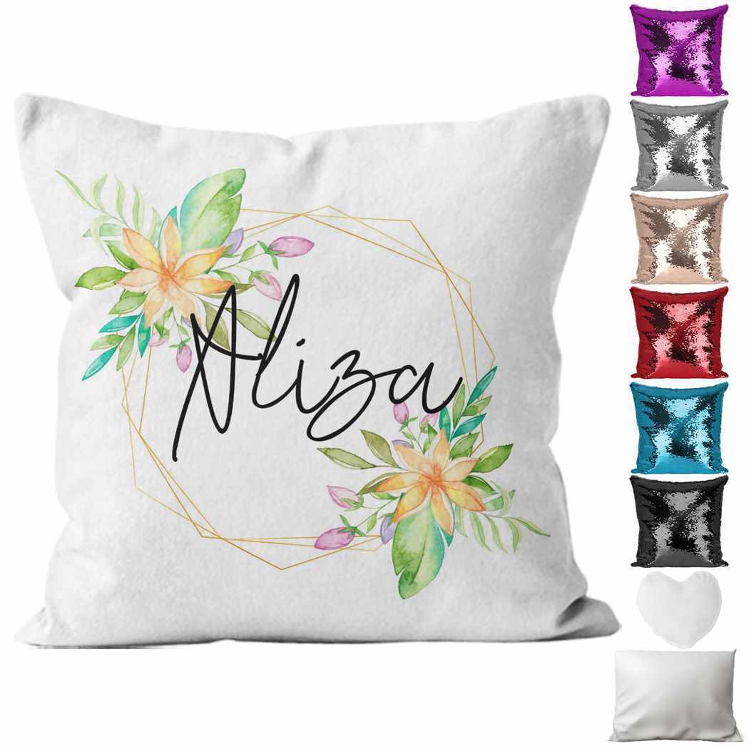 Personalised Cushion Floral Sequin Cushion Pillow Printed Birthday Gift 97