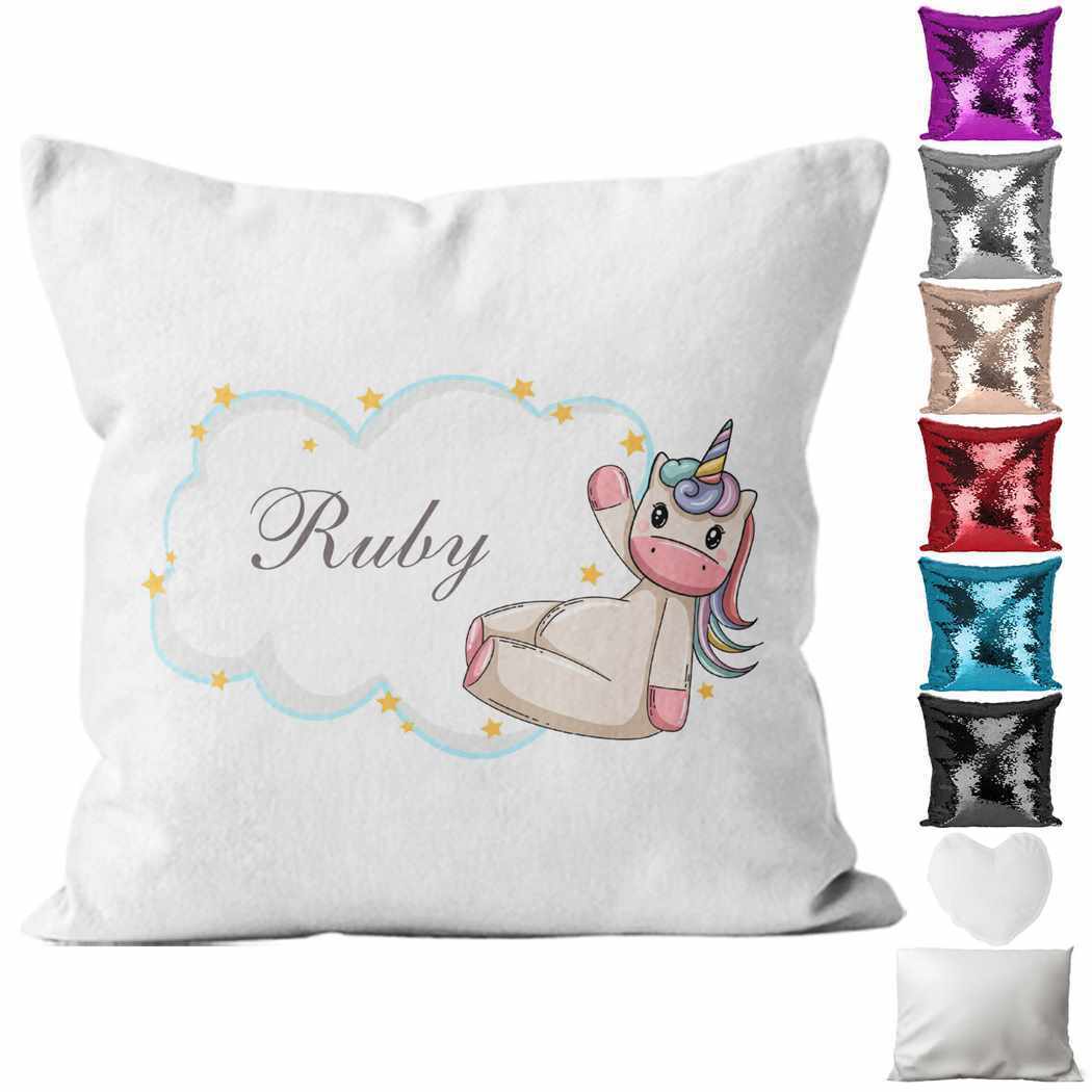 Personalised Cushion Unicorn Sequin Cushion Pillow Printed Birthday Gift 85