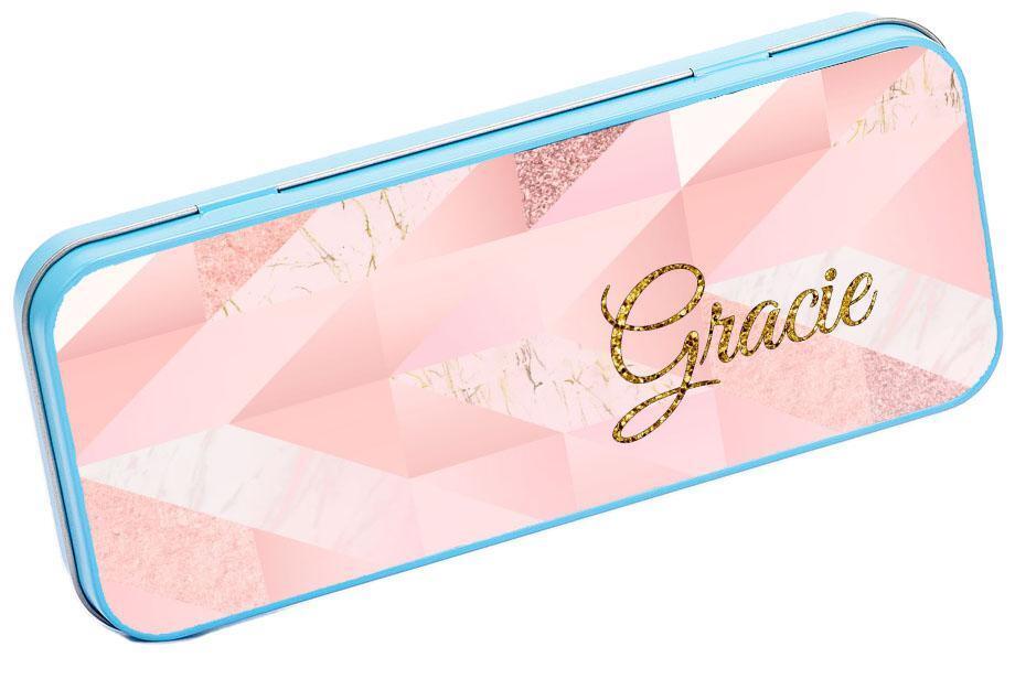 Personalised Any Name Marble Pencil Case Tin Children School Kids Stationary 22