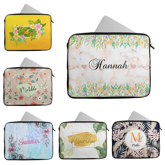 Personalised Any Name Floral Design Laptop Case Sleeve Tablet Bag 24