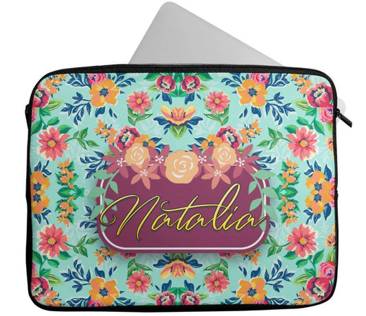 Personalised Any Name Floral Design Laptop Case Sleeve Tablet Bag 103