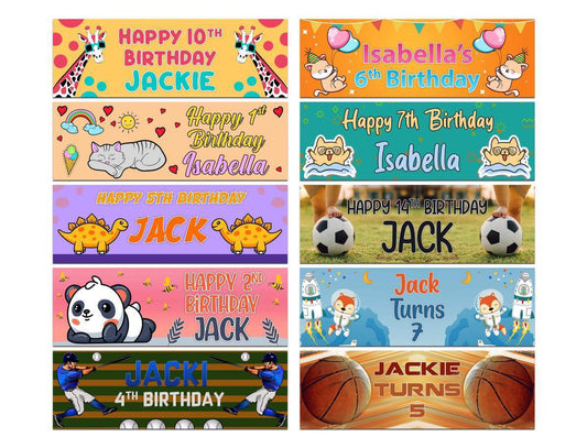Personalised Birthday Banners Generic Design Children Kids Party Decoration 254