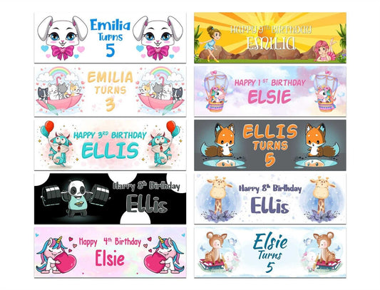 Personalised Birthday Banners Generic Design Children Kids Party Decoration 189