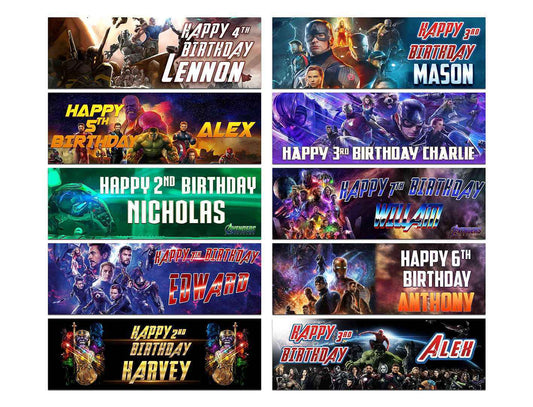 Personalised Birthday Banners Super Hero Design Children Kid Party Decoration 27