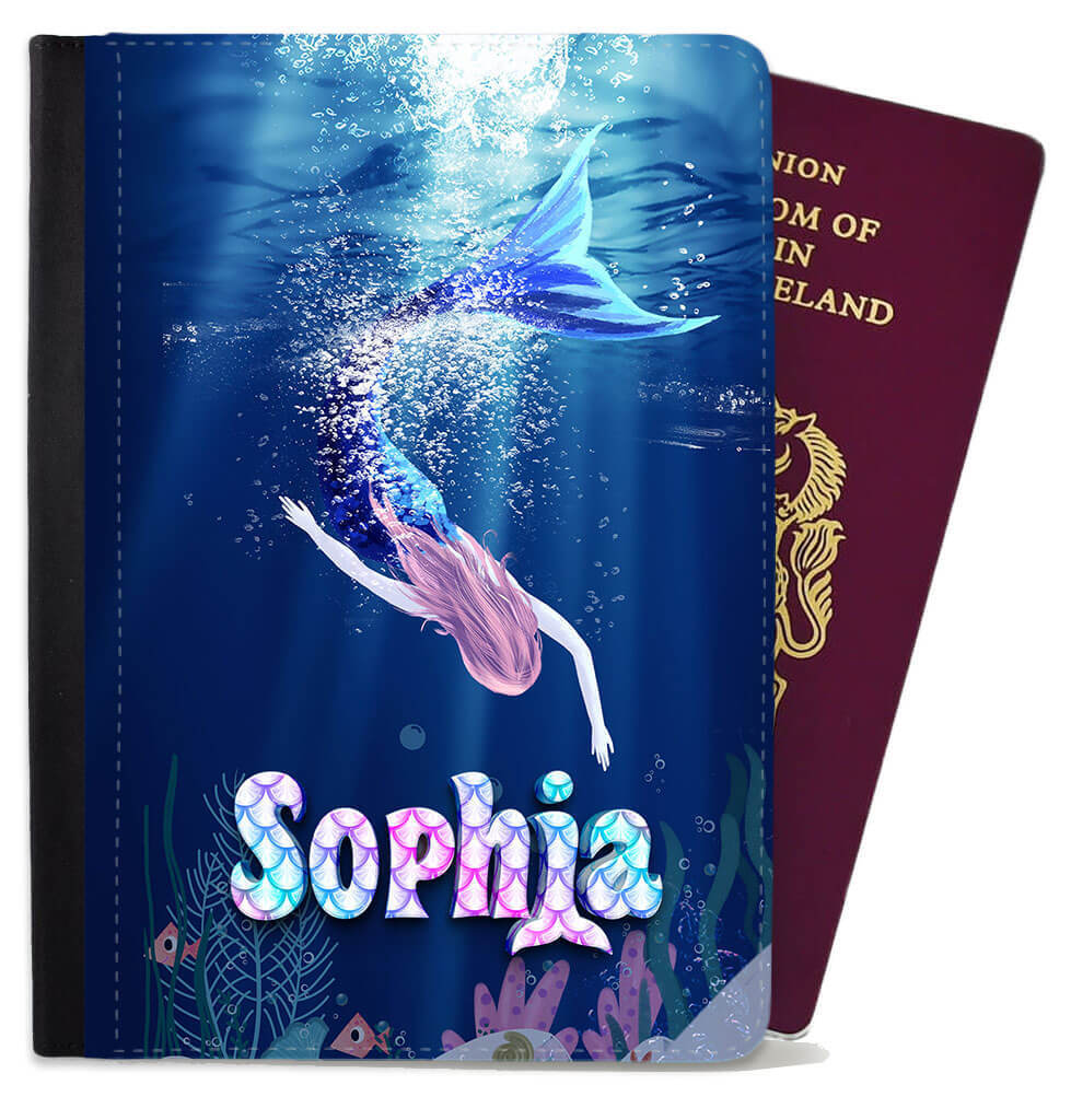 Personalised Mermaid Children Passport Cover Holder Any Name Holiday Accessory 2