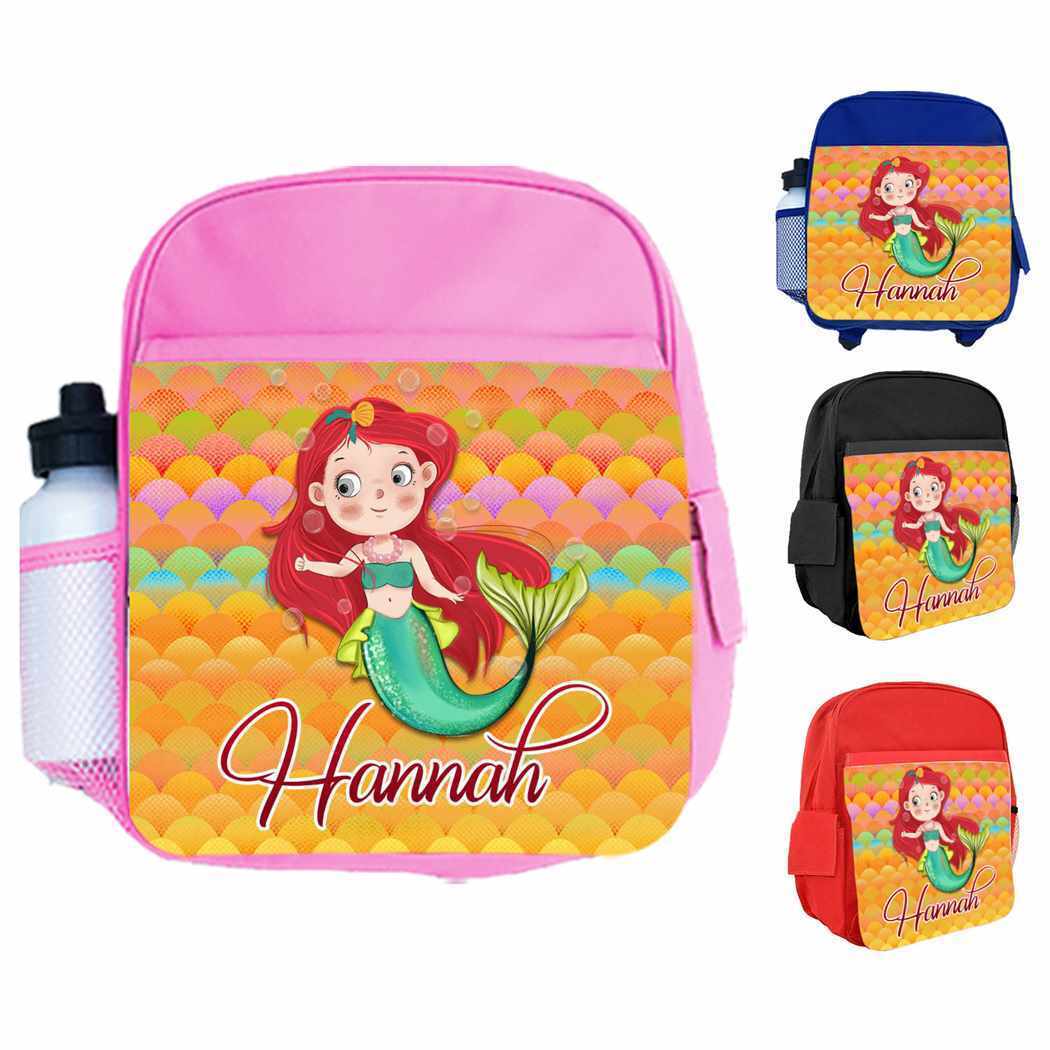 Personalised Kids Backpack Any Name Mermaid Design Boys Girls kids School Bag 16