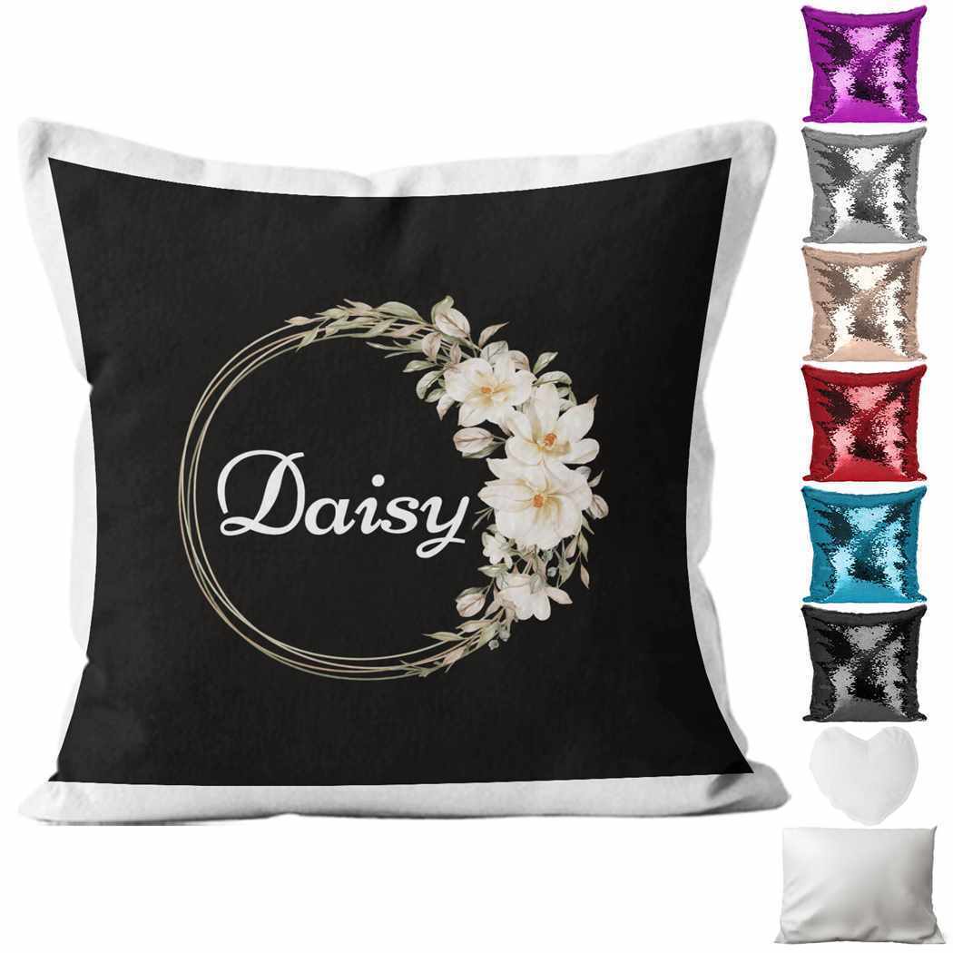 Personalised Cushion Floral Sequin Cushion Pillow Printed Birthday Gift 24