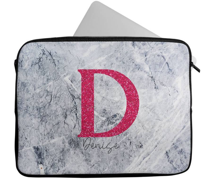 Personalised Any Name Marble Glitter Design Laptop Case Sleeve Tablet Bag 106