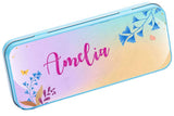 Personalised Any Name Floral Pencil Case Tin Children School Kids Stationary 33