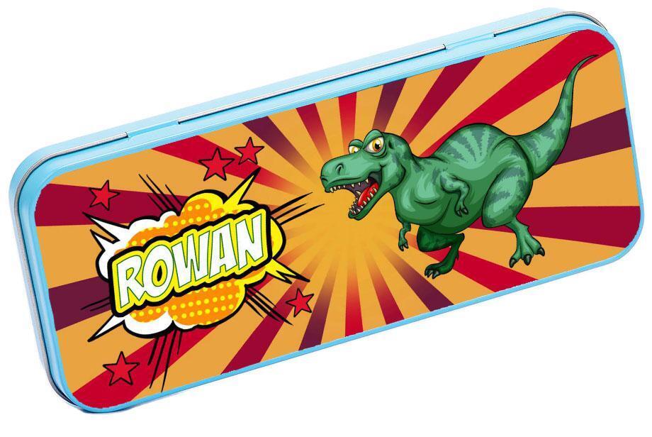 Personalised Any Name Dinosaur Pencil Case Tin Children School Kids Stationary 7