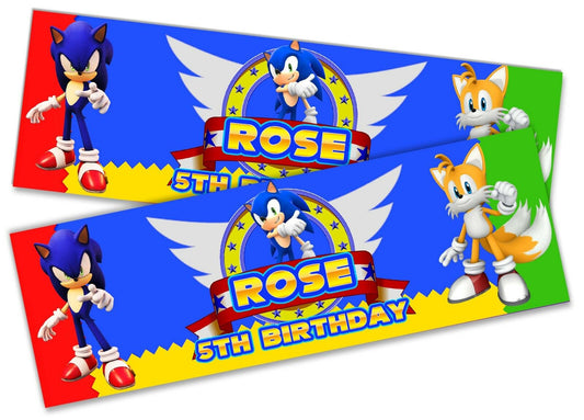 x2 Personalised Birthday Banner Sonic Design Children Kids Party Decoration 14