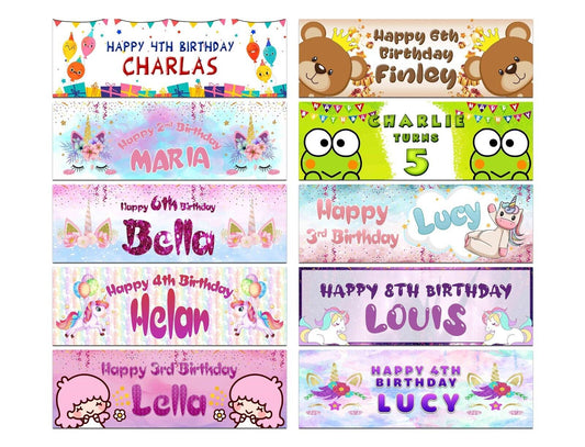 Personalised Birthday Banners Generic Design Children Kids Party Decoration 38