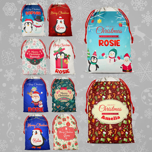 Personalised Christmas Sack Santa Bag Xmas Boy Girl Gift Stocking Bag 10