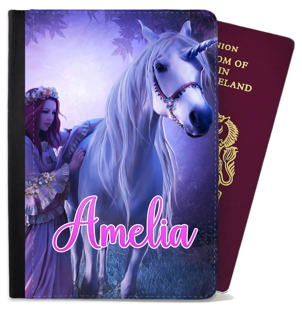 Personalised Unicorn kids Passport Cover Holder Any Name Holiday Accessory 19