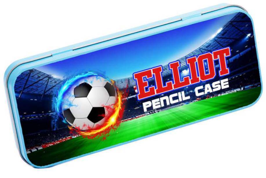 Personalised Any Name Football Pencil Case Tin Children School Kids Stationary 2