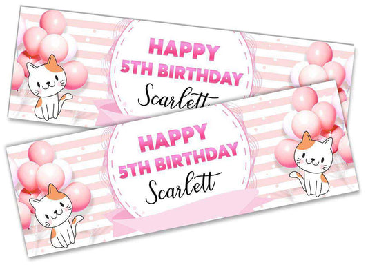 Personalised Birthday Banners Cat Design Children Kids Party Decoration 99