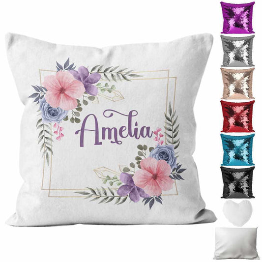 Personalised Cushion Floral Sequin Cushion Pillow Printed Birthday Gift 65