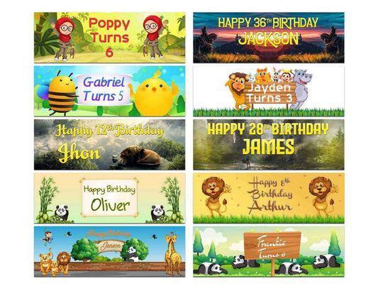 Personalised Birthday Banners Animal Design Children Kids Party Decoration 128