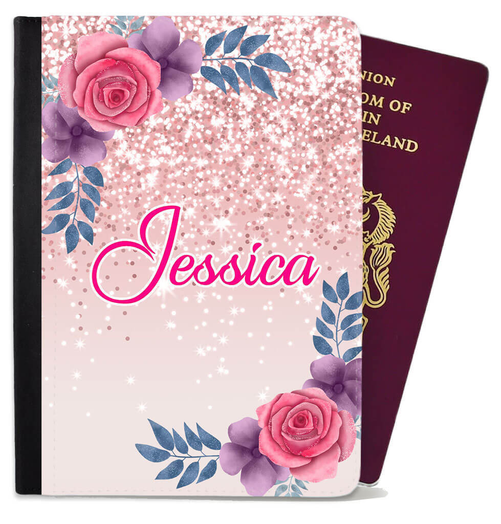 Personalised Glitter Childern Passport Cover Holder Any Name Holiday Accessory 8