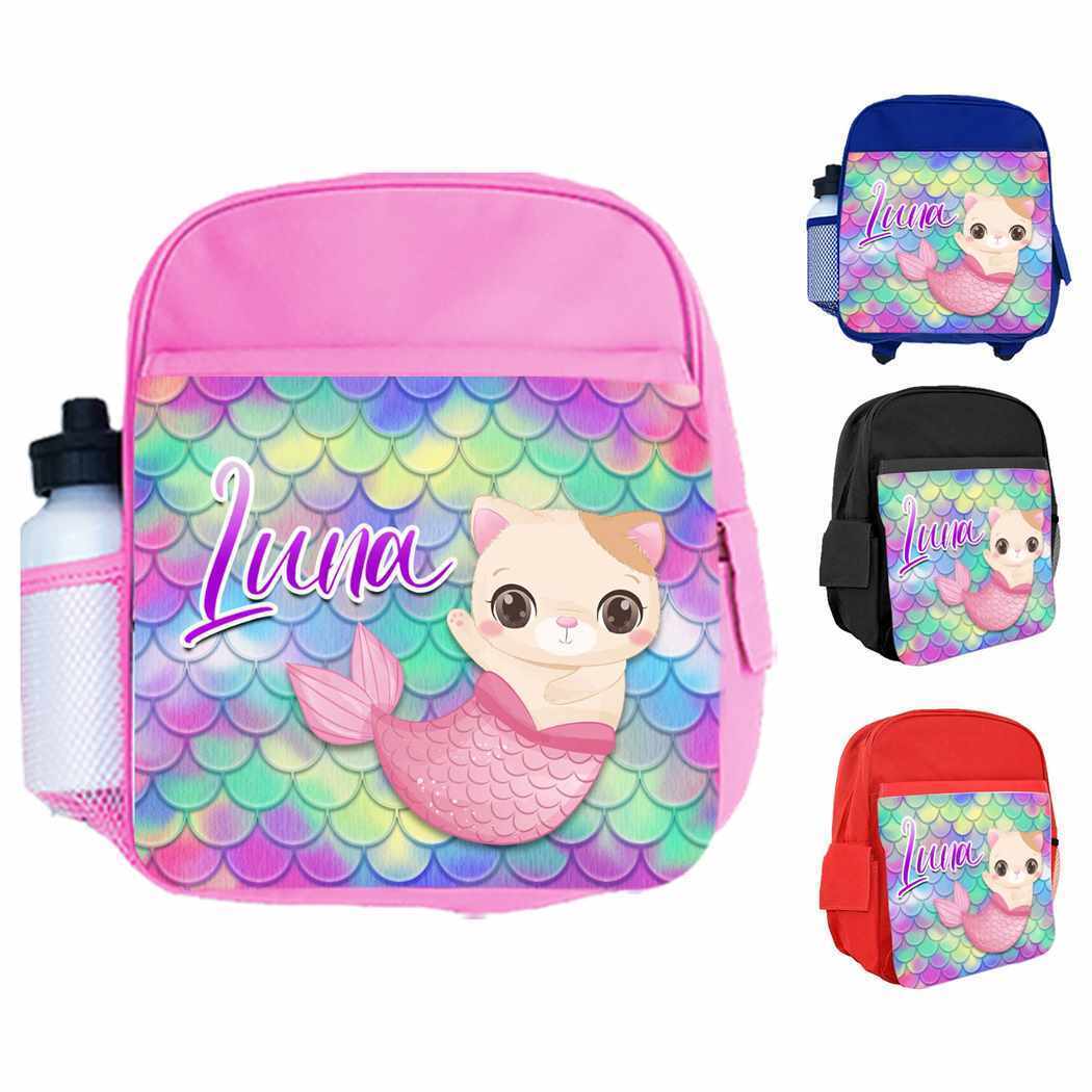 Personalised Kids Backpack Any Name Mermaid Design Boys Girls kids School Bag 16