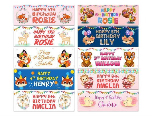 Personalised Birthday Banners Generic Design Children Kids Party Decoration 118