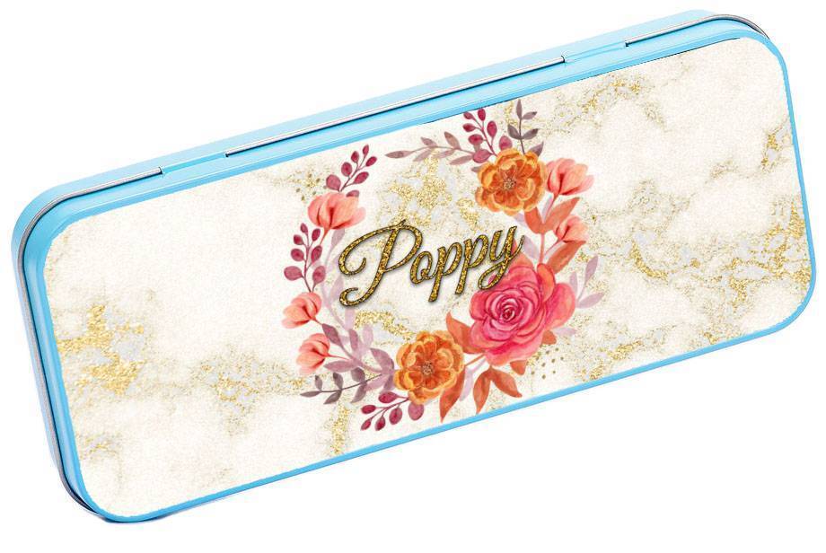 Personalised Any Name Floral Pencil Case Tin Children School Kids Stationary 25