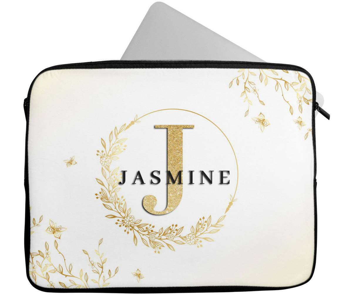 Personalised Any Name Floral Design Laptop Case Sleeve Tablet Bag 54