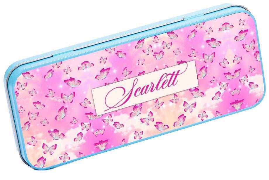 Personalised Any Name Butterfly Pencil Case Tin School Kids Stationary 17