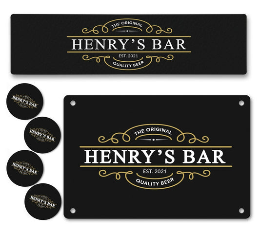 Personalised Bar Runner Sign Coaster Any Name Garden Plaque Gift Bar Pub 210