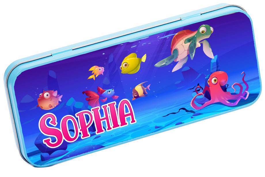 Personalised Any Name Animal Pencil Case Tin Children School Kids Stationary 19