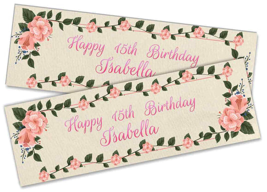 Personalised Birthday Banners Floral Design Kids adult Party Decoration 85