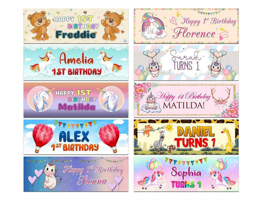 Personalised Birthday Banners Generic Design Children Kids Party Decoration 249