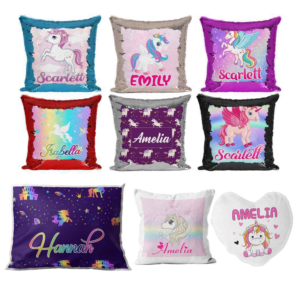 Personalised Cushion Unicorn Sequin Cushion Pillow Printed Birthday Gift 17