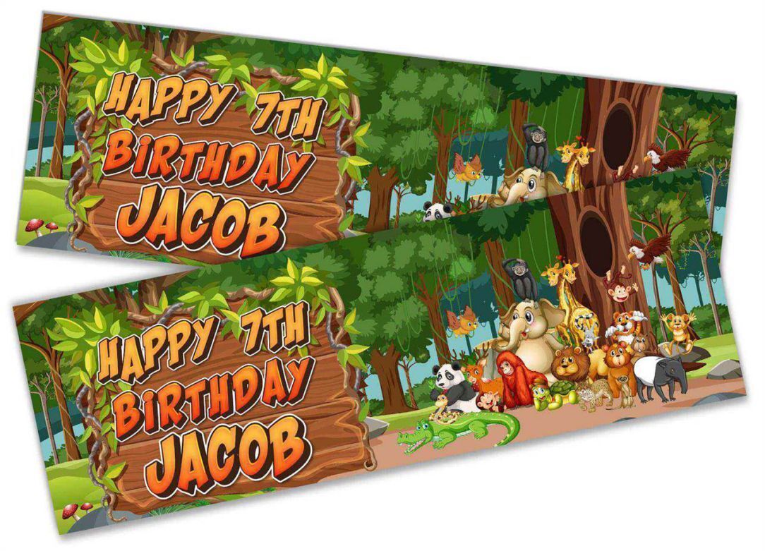 Personalised Birthday Banners Jungle Design Children Kids Party Decoration 81