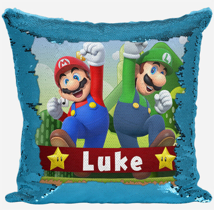 Personalised Super Mario Any Name Magic Reveal Sequin Cushion Cover Gift 4