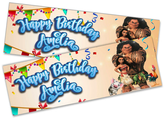 x2 Personalised Birthday Banner Moana Children Kids Party Decoration Poster 5