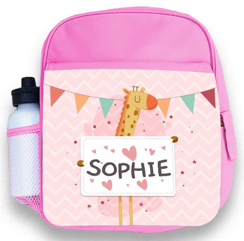 Personalised Kids Backpack Any Name Giraffe Girl Childrens Back To School Bag